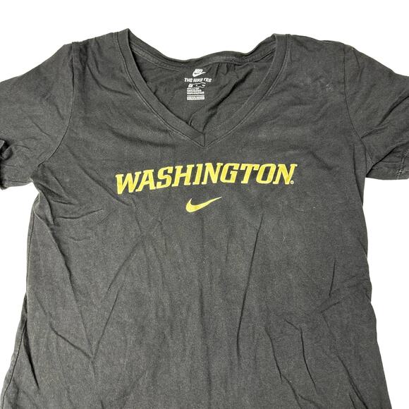 Nike Tee Shirt Women Size S Black Cotton Washington UW VNeck Center Swoosh Logo - Picture 1 of 8
